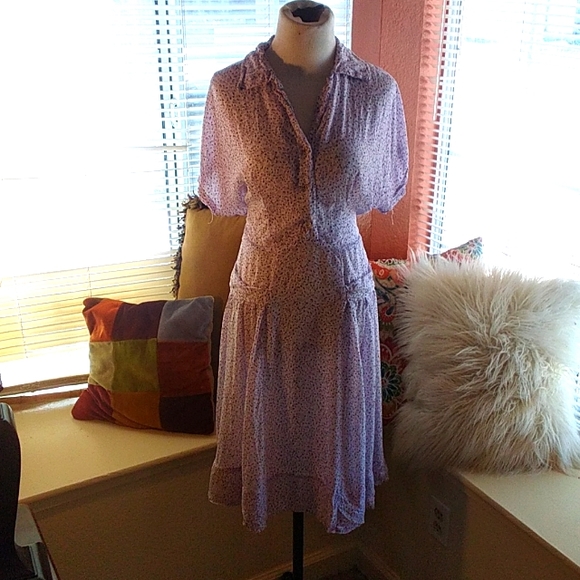 Vintage Dresses & Skirts - Vintage Lavender Print Day Dress waist 32in